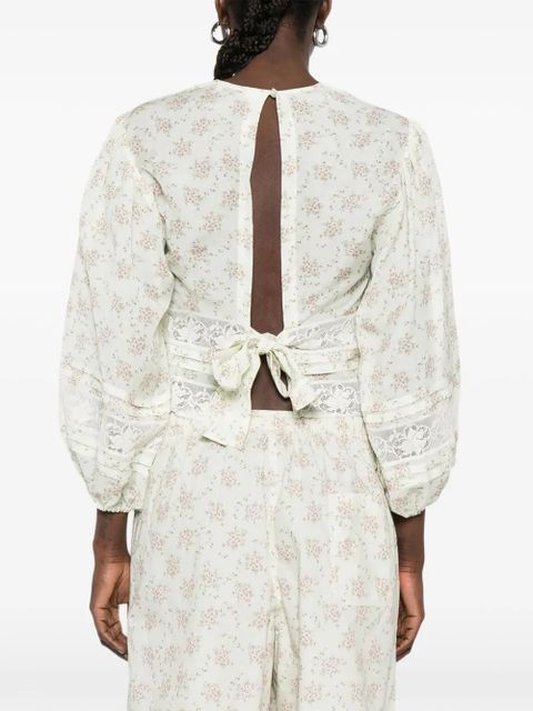 SANDRO Davina floral-print lace-detail top - Green