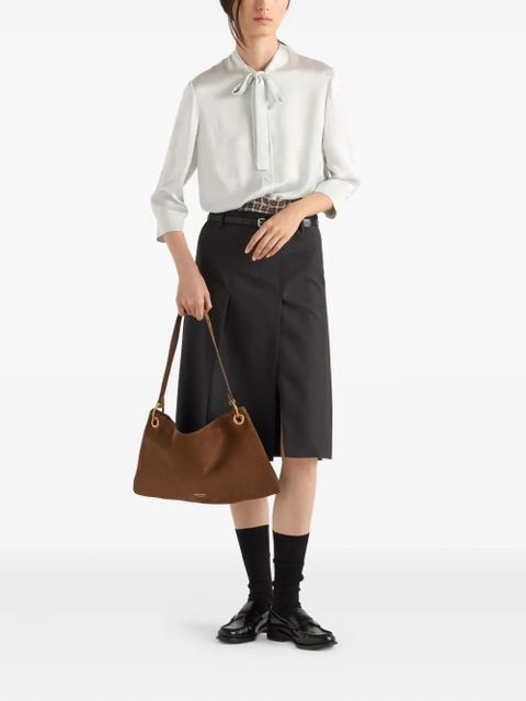 Prada pussy-bow silk shirt - Neutrals