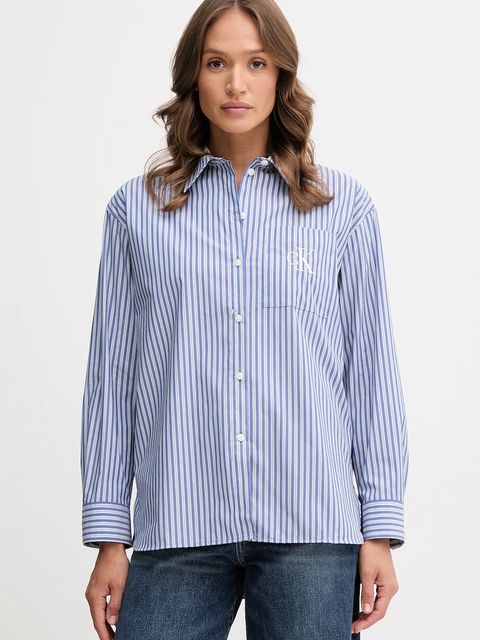 Calvin Klein Jeans koszula damska kolor niebieski relaxed z kołnierzykiem klasycznym LV044D170G - zdjęcie produktu nr 1