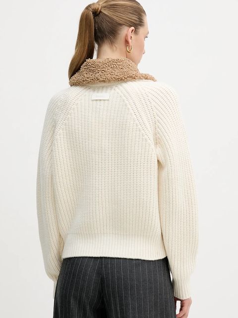 Barbour kardigan z dodatkiem wełny Marla kolor beżowy ciepły LKN1738