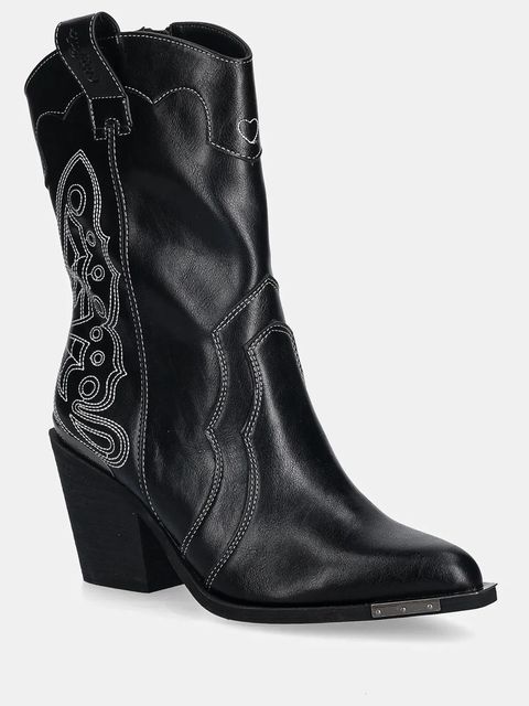 Buffalo kowbojki West Boot Mid damskie kolor czarny na słupku 1221044-BLK