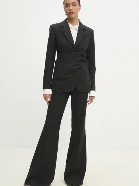 Answear.LAB marynarka taliowana z chustą kolor czarny jednorzędowa gładka - zdjęcie produktu nr 1