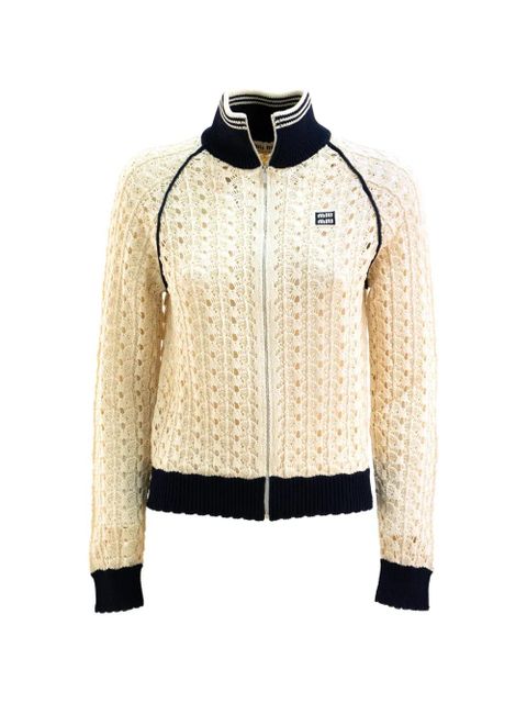 Miu Miu openwork zip-up cardigan - Neutrals - zdjęcie produktu nr 1