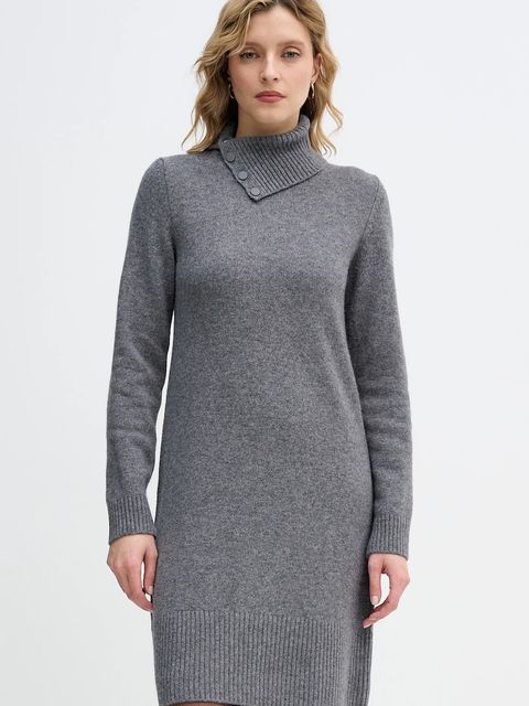 United Colors of Benetton sukienka z dodatkiem wełny kolor szary midi dopasowana 1444DV02F - zdjęcie produktu nr 1