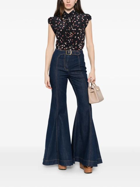 Max Mara Canale flower-print ruffled top - Blue - zdjęcie produktu nr 2