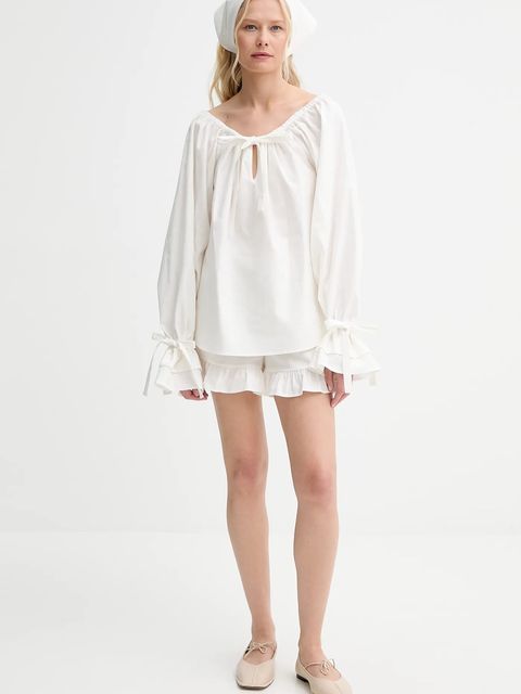 The Sleeper szorty lniane damskie kolor beżowy gładkie high waist CHSH01P009N - zdjęcie produktu nr 2