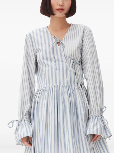 GANNI stripe-print cotton mini wrap dress - Grey