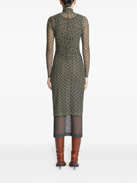 DRIES VAN NOTEN printed mesh turtleneck dress - Green