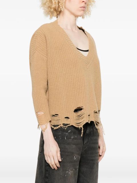 PINKO distressed V-neck sweater - Neutrals