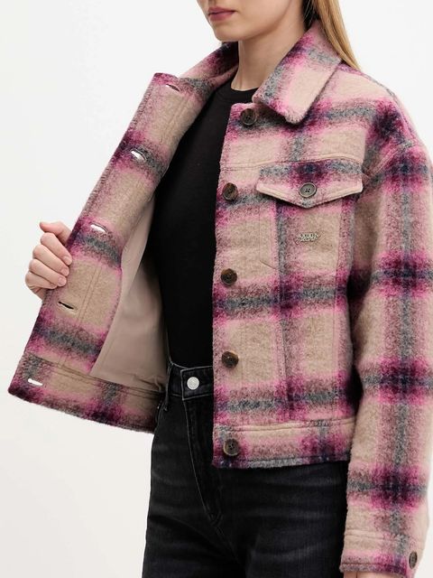 Tommy Jeans kurtka z dodatkiem wełny kolor różowy przejściowa oversize DW0DW21662