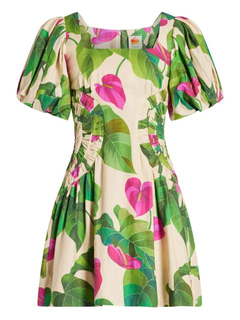 FARM Rio puff-sleeve floral-print mini dress - Neutrals - zdjęcie produktu nr 1