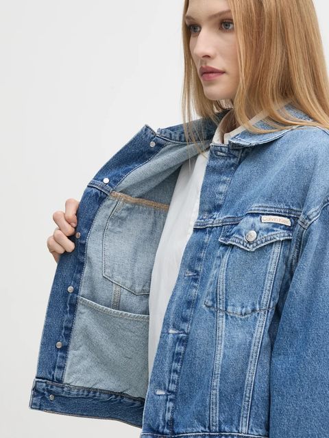 Calvin Klein Jeans kurtka jeansowa damska kolor niebieski przejściowa oversize J20J224546