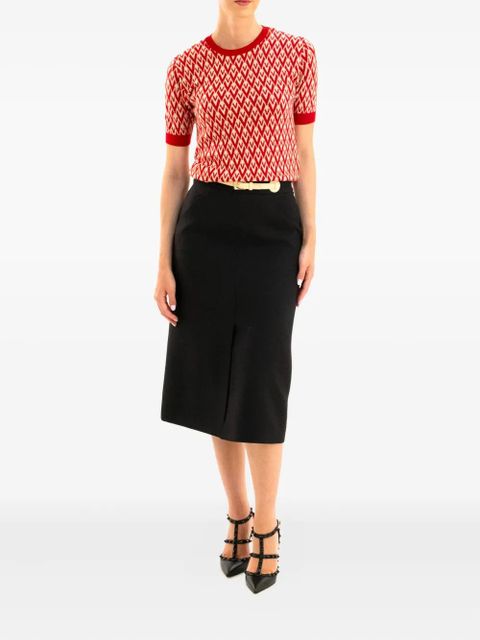 Valentino Garavani Toute La V-pattern short-sleeved knit top - Red - zdjęcie produktu nr 2