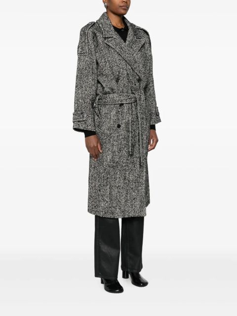 PINKO herringbone-pattern belted coat - Black