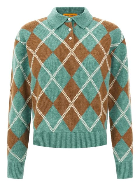 Guest In Residence argyle-pattern wool-cashmere polo shirt - Blue - zdjęcie produktu nr 1