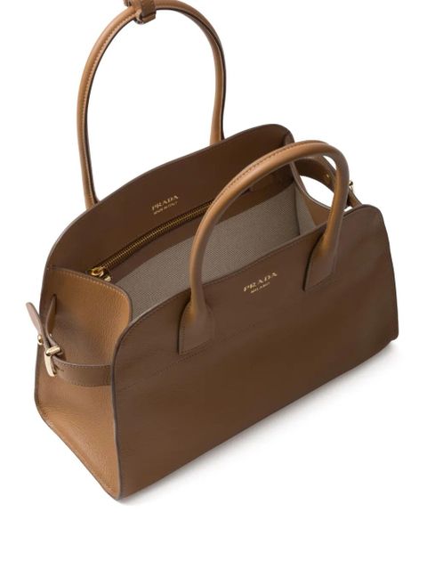 Prada logo-lettering leather tote bag - Brown