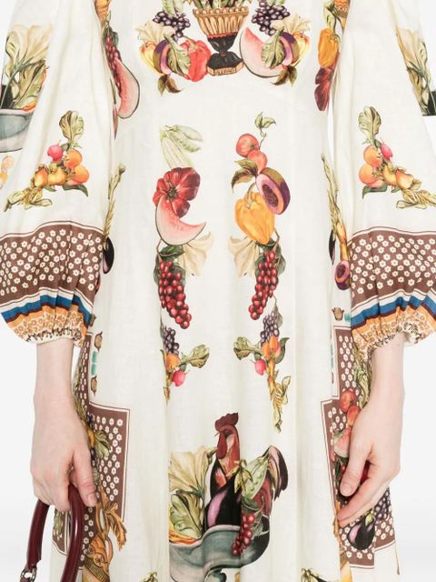 ALEMAIS Mercado fruit-print puff-sleeve midi dress - White - zdjęcie produktu nr 2