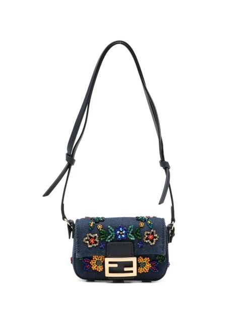 FENDI nano Baguette embroidered-flowers mini bag - Blue - zdjęcie produktu nr 1