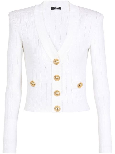 Balmain pointelle-knit V-neck cardigan - White - zdjęcie produktu nr 1