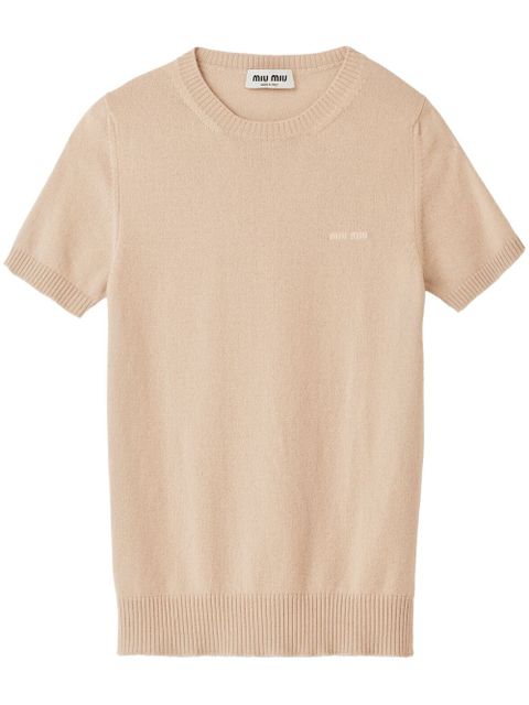 Miu Miu logo-intarsia cashmere top - Neutrals - zdjęcie produktu nr 1