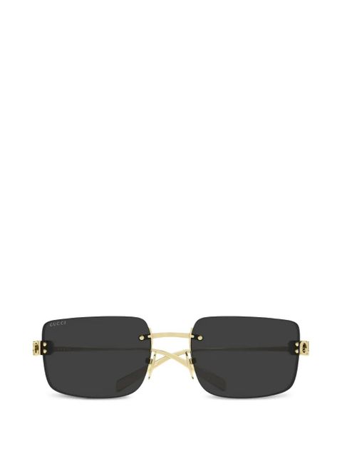 Gucci logo-plaque rectangle-frame sunglasses - Gold - zdjęcie produktu nr 1