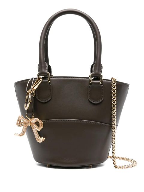 Self-Portrait bow-charm leather bucket bag - Brown - zdjęcie produktu nr 1