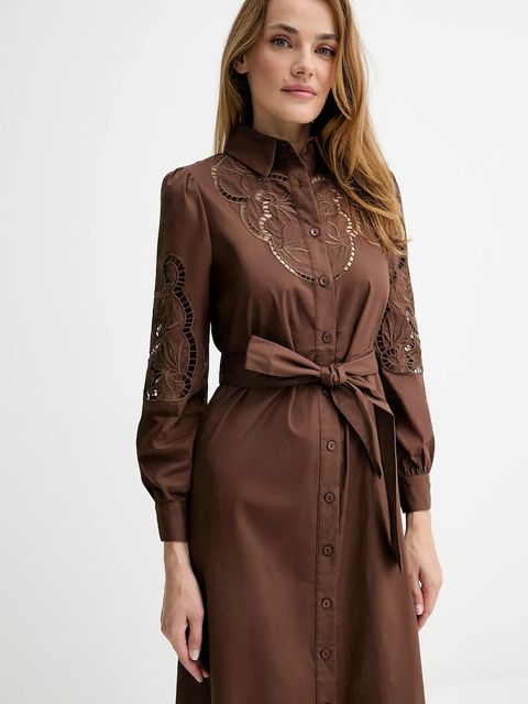 Answear.LAB sukienka bawełniana kolor brązowy maxi prosta