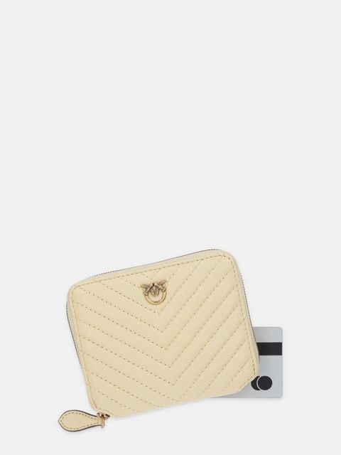 Pinko portfel skórzany damski kolor beżowy