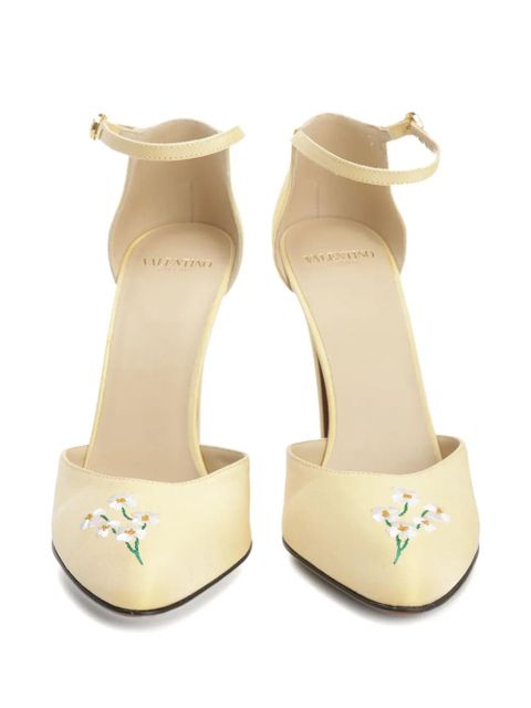 Valentino Garavani floral-embroidered ankle-strap pumps - Yellow