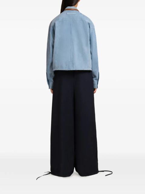 Marni nappa-trim suede shirt - Blue