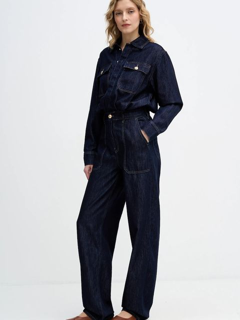 Sisley kombinezon jeansowy kolor granatowy z kołnierzykiemm 447ZLT00Q - zdjęcie produktu nr 2