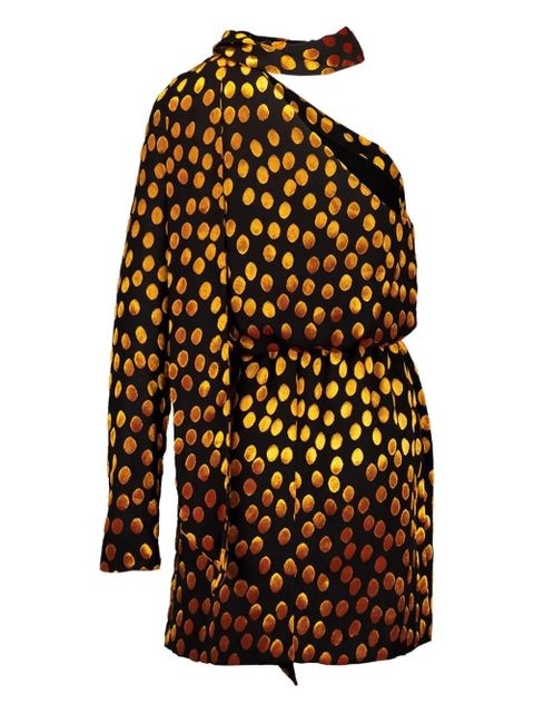 Saint Laurent one-shoulder polka-dot mini dress - Black