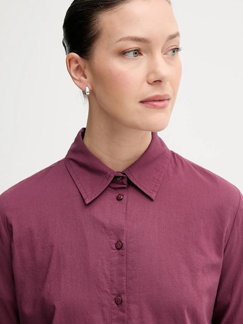 United Colors of Benetton koszula bawełniana damska kolor fioletowy regular z kołnierzykiem klasycznym 5WPQDQ0AX
