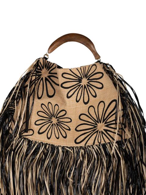 FARM Rio mini fringed floral tote bag - Neutrals