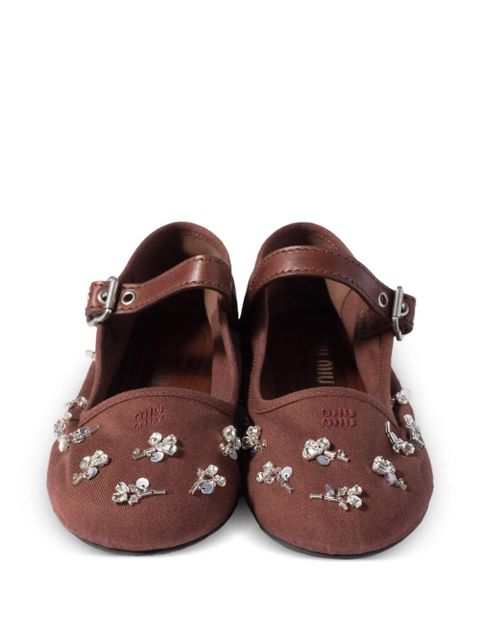 Miu Miu embroidered drill ballerinas - Brown