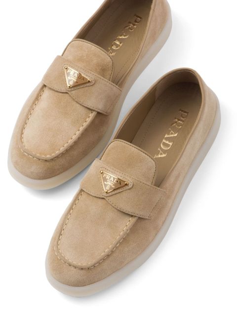 Prada triangle-logo suede loafers - Neutrals