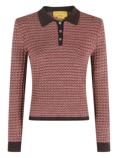 Guest In Residence patterned polo top - Red - zdjęcie produktu nr 1