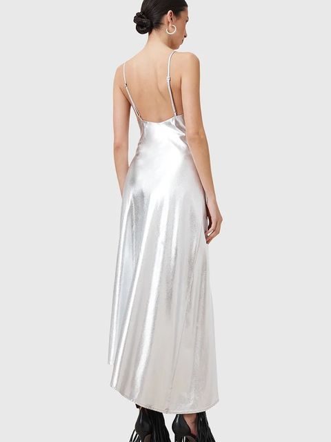 AllSaints sukienka ALEXIA kolor srebrny midi prosta W203DC