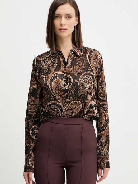 Guess koszula CLARISSE damska kolor brązowy regular z kołnierzykiem klasycznym W5BH78 W2770