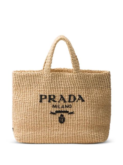 Prada logo-embroidered crochet tote bag - Neutrals - zdjęcie produktu nr 1