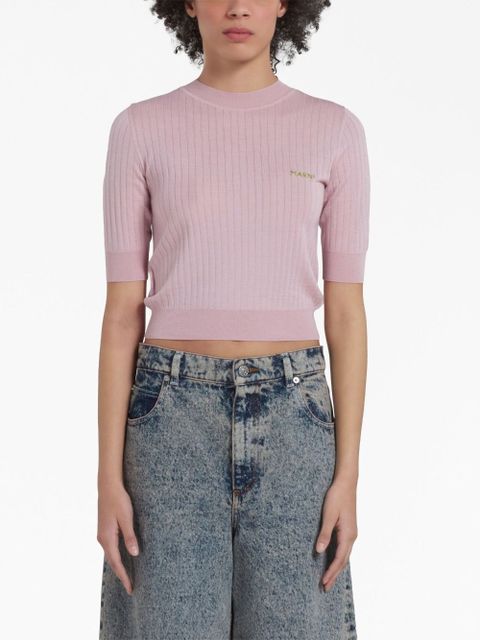 Marni logo-embroidered ribbed jumper - Pink