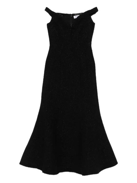 Self-Portrait off-shoulder boucle midi dress - Black - zdjęcie produktu nr 1