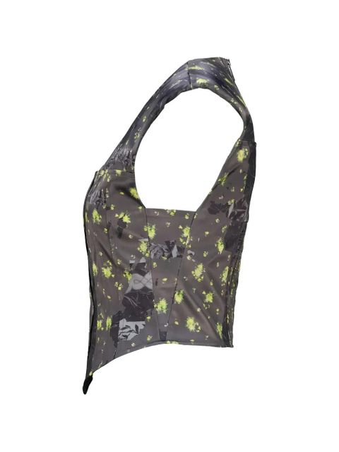 GANNI floral-print panelled top - Grey