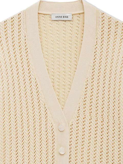 ANINE BING Flynne open-knit short-sleeve cardigan - Neutrals