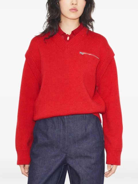 Tory Burch zip v-neck sweater - Red