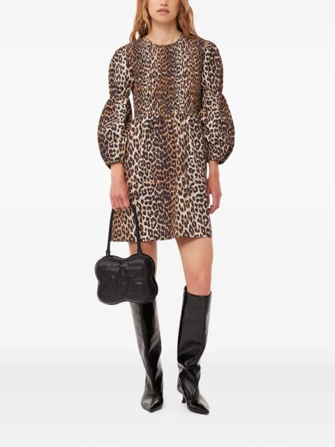 GANNI leopard-print smock mini dress - Brown