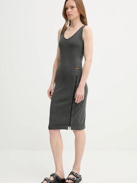 G-Star sukienka bawełniana kolor szary midi dopasowana D26593-E040