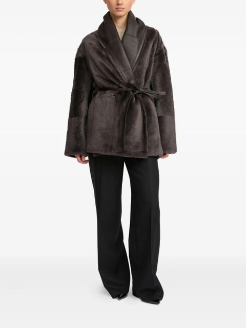 Yves Salomon leather-trimmed shearling jacket - Grey - zdjęcie produktu nr 2