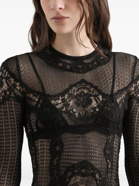 Dolce & Gabbana lace-panel long-sleeve mini dress - Black