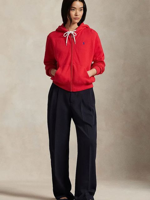 Polo Ralph Lauren bluza damska kolor czerwony z kapturem gładka 211971699